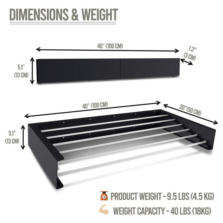 DryFold Wall Rack dimensions and weight