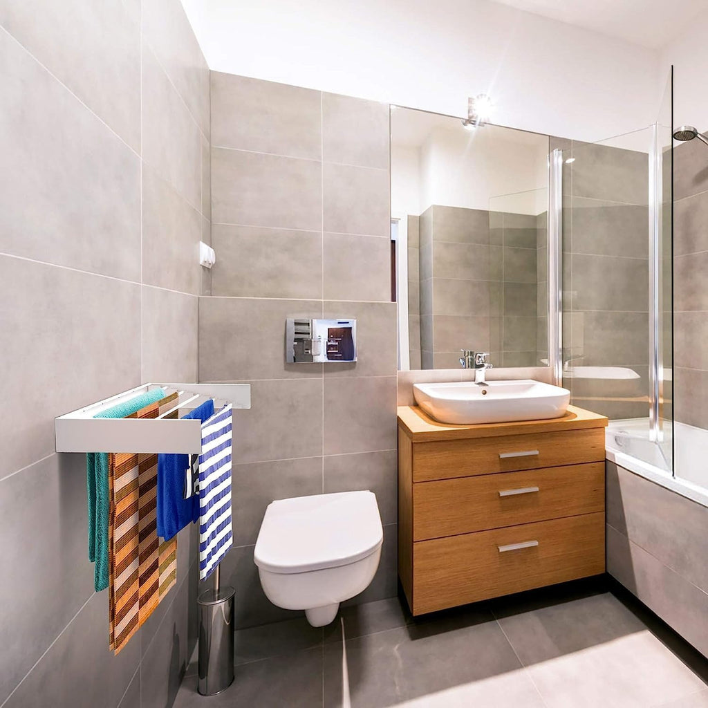 DryFold Wall Rack installed in a bathroom